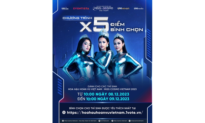 NHÂN 5 ĐIỂM BÌNH CHỌN TRÊN CỔNG EVENTISA CHO TOP 40 HOA HẬU HOÀN VŨ VIỆT NAM - MISS COSMO VIETNAM 2023 TỪ 08/12/2023 ĐẾN 09/12/2023