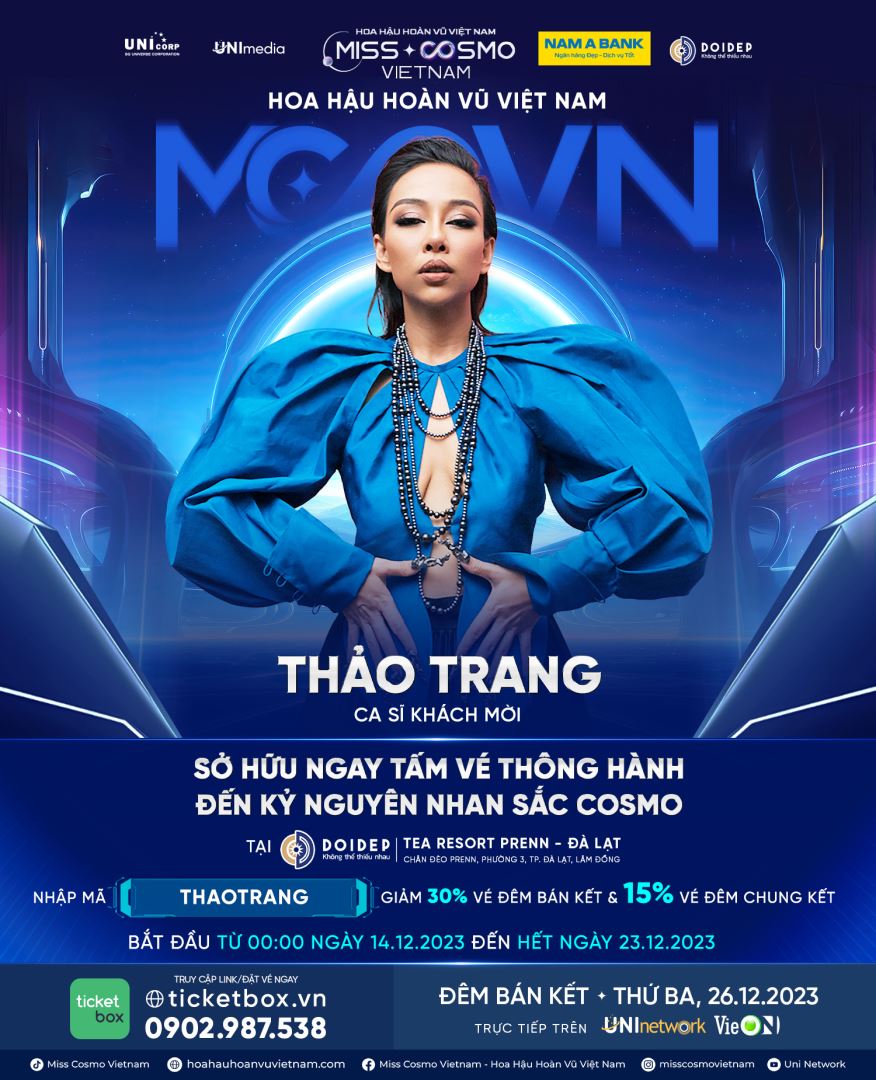 CÔNG BỐ NGHỆ SĨ BIỂU DIỄN ĐÊM BÁN KẾT - TRANG PHỤC DÂN TỘC HOA HẬU HOÀN VŨ VIỆT NAM - MISS COSMO VIETNAM 2023: CA SĨ THẢO TRANG, HOÀNG DŨNG VÀ LAMOON