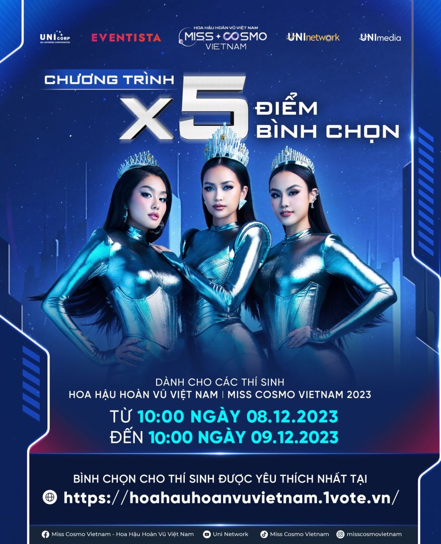 NHÂN 5 ĐIỂM BÌNH CHỌN TRÊN CỔNG EVENTISA CHO TOP 40 HOA HẬU HOÀN VŨ VIỆT NAM - MISS COSMO VIETNAM 2023 TỪ 08/12/2023 ĐẾN 09/12/2023