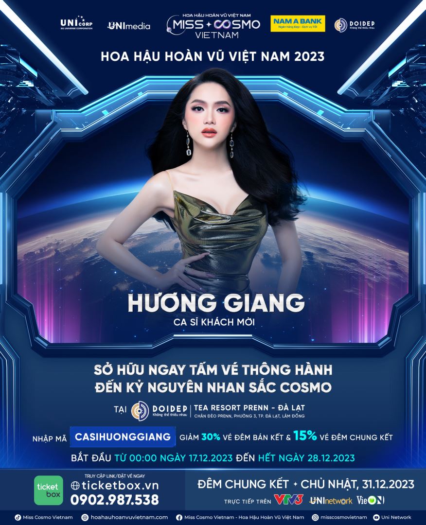 CÔNG BỐ MC VÀ NGHỆ SĨ BIỂU DIỄN ĐÊM CHUNG KẾT HOA HẬU HOÀN VŨ VIỆT NAM - MISS COSMO VIETNAM 2023: CA SĨ THU PHƯƠNG, HƯƠNG GIANG, ANH TÚ, VŨ THẢO MY, MC ĐỨC BẢO - THANH THANH HUYỀN